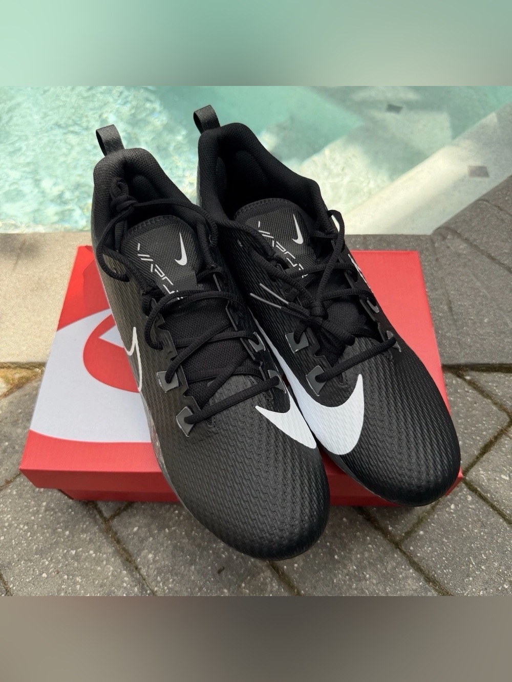 NIKE VAPOR EDGE FOOTBALL CLEATS BLACK WHITE MENSS SIZE 15 FN7764-001 - Picture 2 of 5